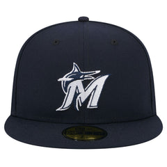Miami Marlins White Logo 59FIFTY Fitted Hat Navy