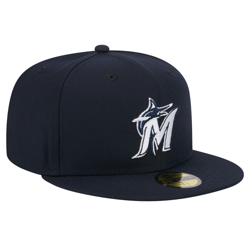 Miami Marlins White Logo 59FIFTY Fitted Hat Navy