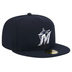 Miami Marlins White Logo 59FIFTY Fitted Hat Navy