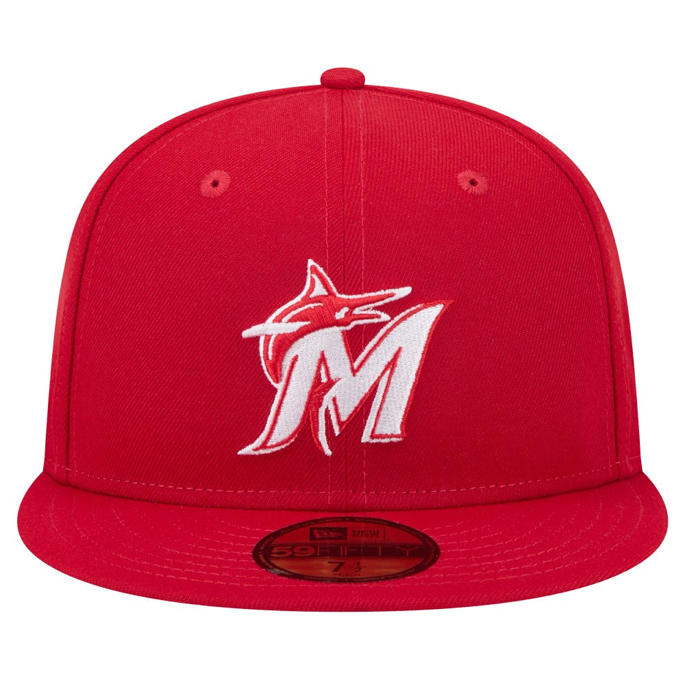 Miami Marlins White Logo 59FIFTY Fitted Hat Red
