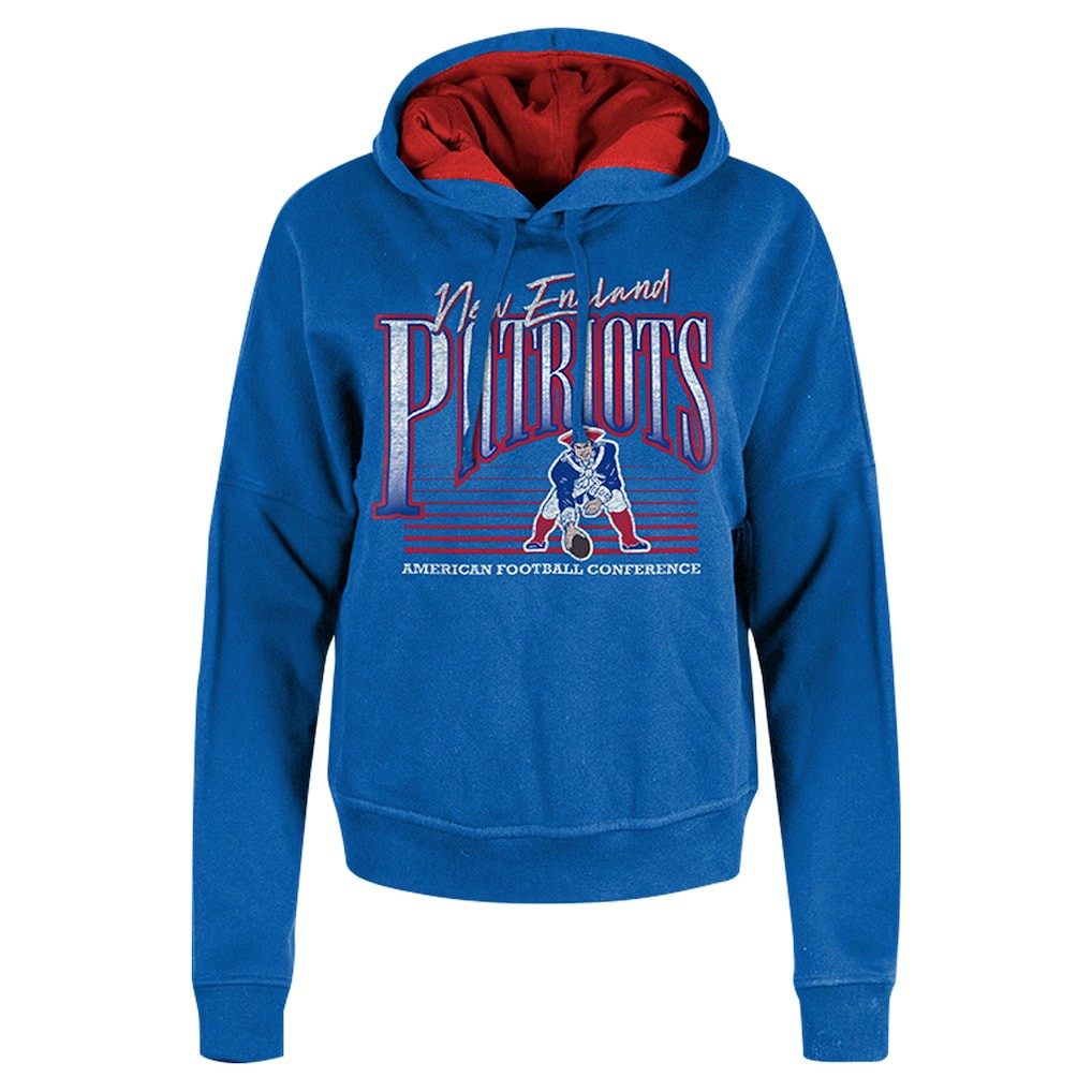 New England Patriots New Era Women's Throwback Boxy Pullover Hoodie - Royal cheap