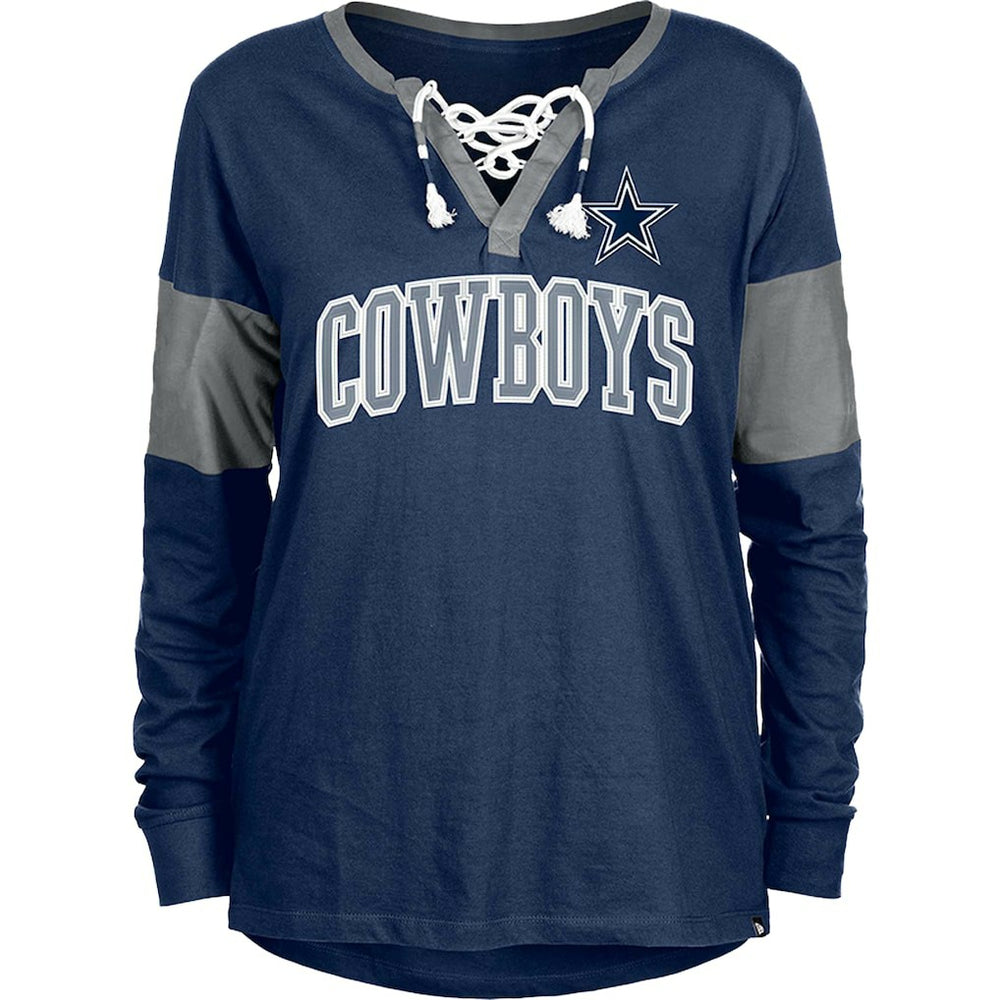 Dallas Cowboys New Era Women's Lace-Up Notch-Neck Long Sleeve T-Shirt - Navy cheap