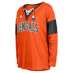 Cincinnati Bengals New Era Women's Lace-Up Notch-Neck Long Sleeve T-Shirt - Orange for sale