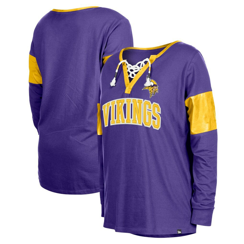 Minnesota Vikings New Era Women's Lace-Up Notch-Neck Long Sleeve T-Shirt - Purple discount