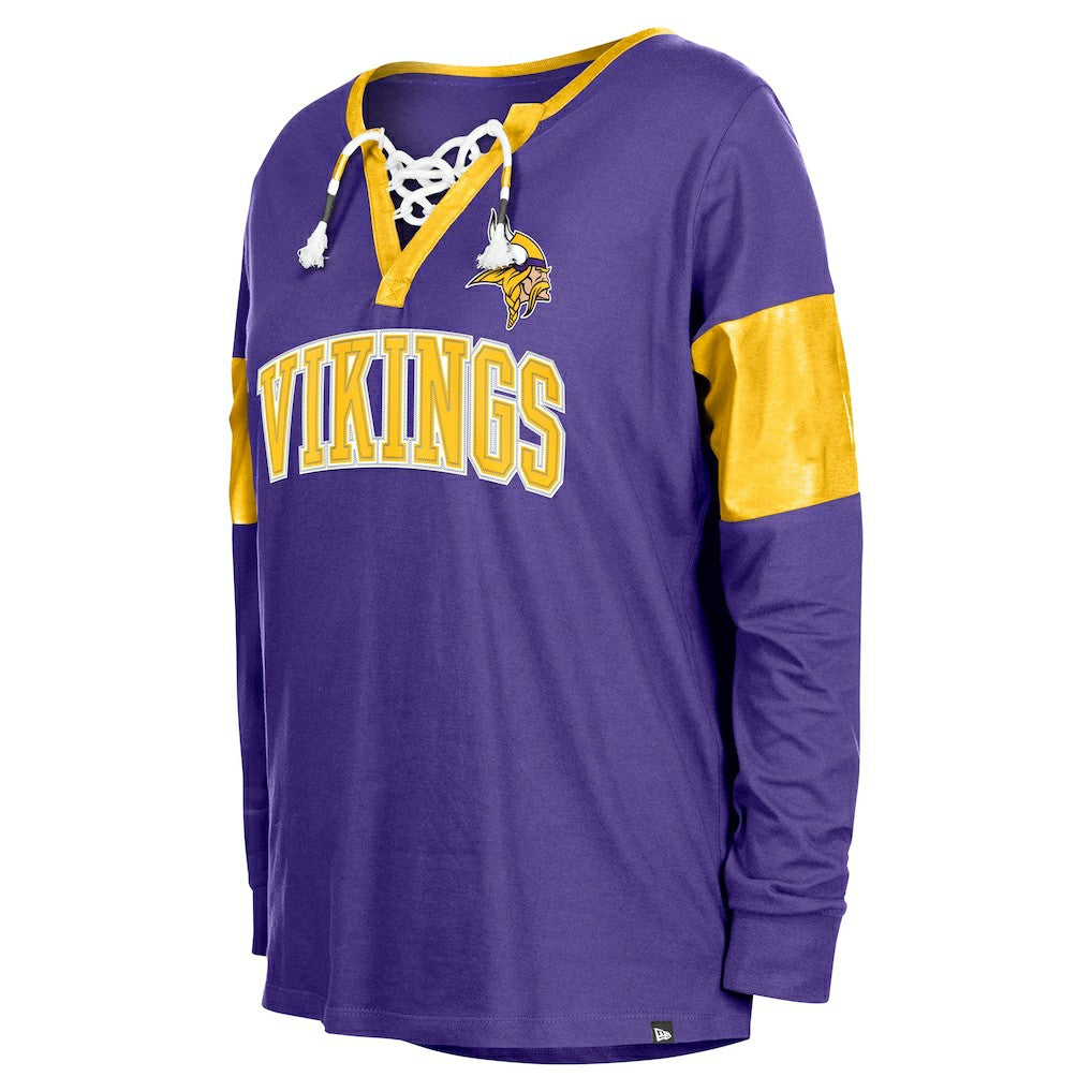 Minnesota Vikings New Era Women's Lace-Up Notch-Neck Long Sleeve T-Shirt - Purple discount