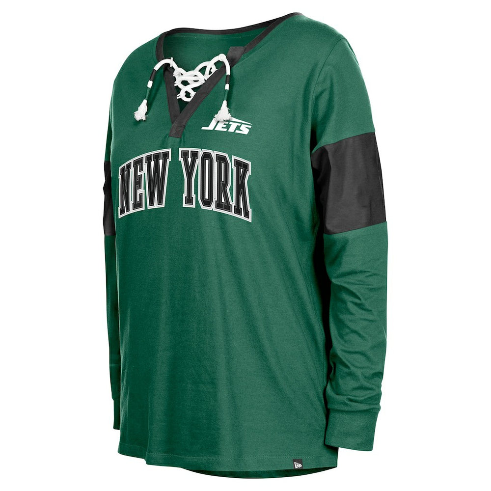 New York Jets New Era Women's Lace-Up Notch-Neck Long Sleeve T-Shirt - Green cheap