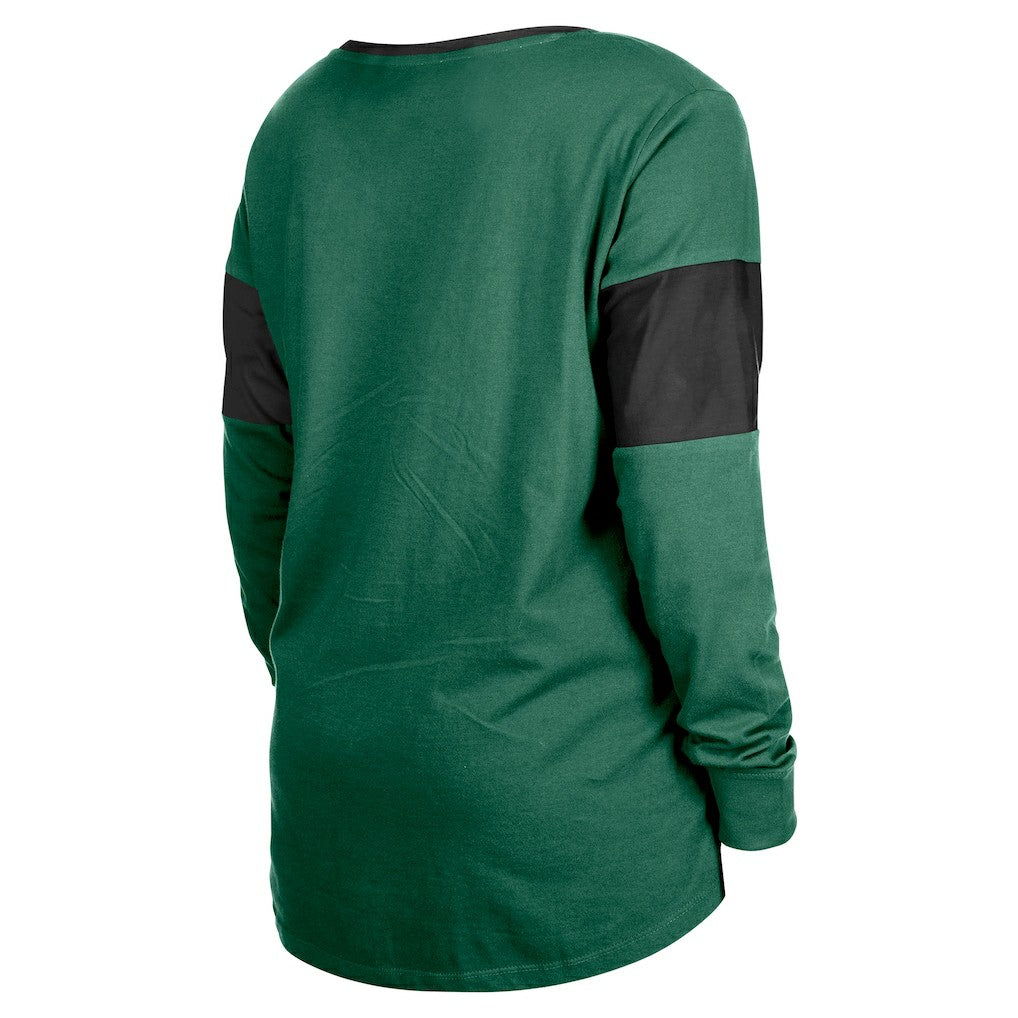 New York Jets New Era Women's Lace-Up Notch-Neck Long Sleeve T-Shirt - Green cheap