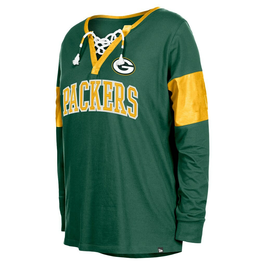 Green Bay Packers New Era Women's Lace-Up Notch-Neck Long Sleeve T-Shirt - Green online