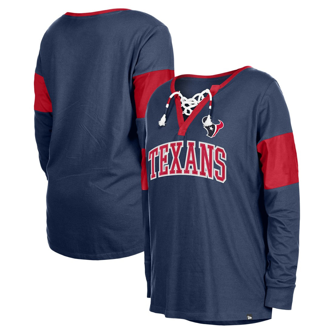 Houston Texans New Era Women's Lace-Up Notch-Neck Long Sleeve T-Shirt - Navy discount