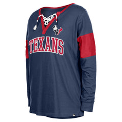 Houston Texans New Era Women's Lace-Up Notch-Neck Long Sleeve T-Shirt - Navy discount