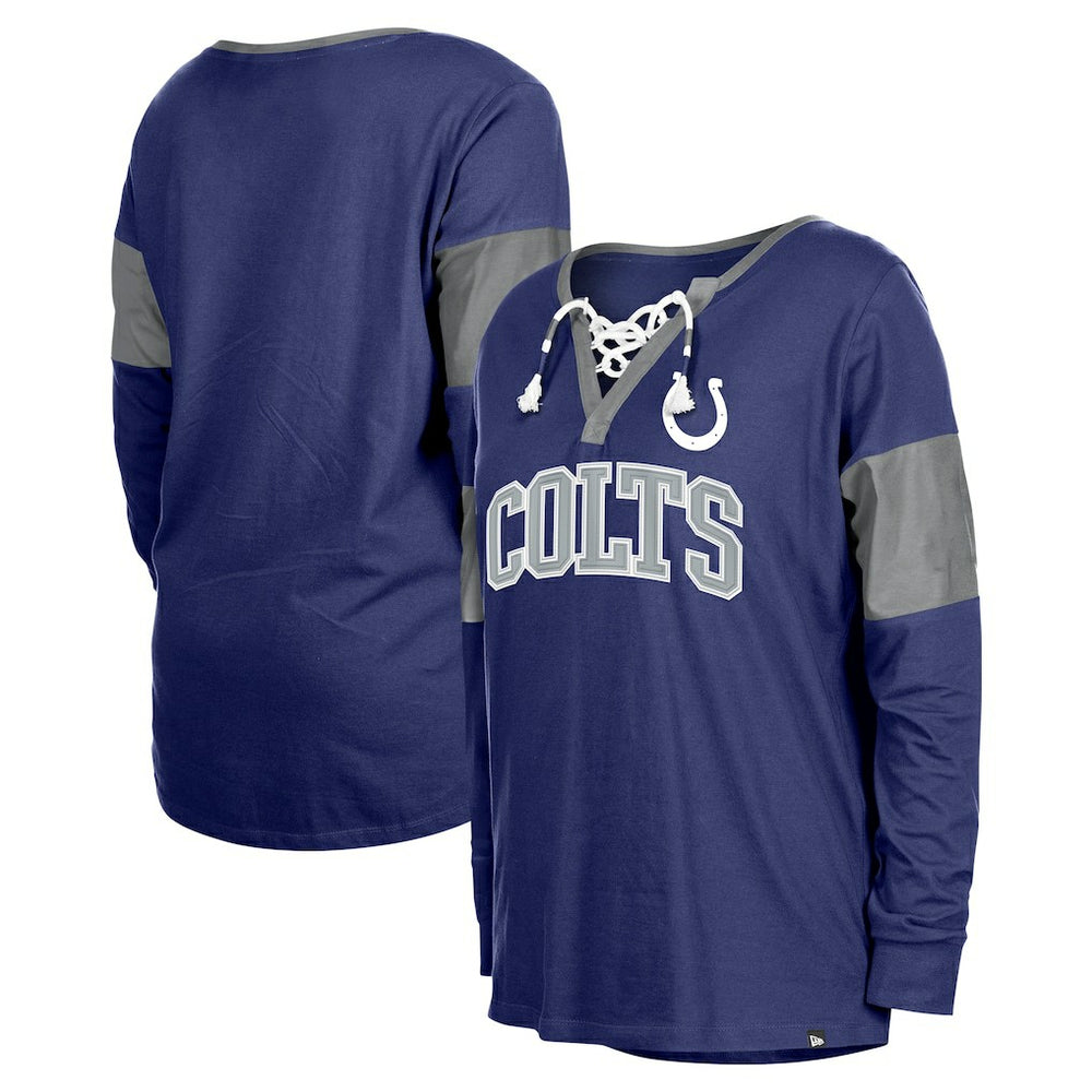 Indianapolis Colts New Era Women's Lace-Up Notch-Neck Long Sleeve T-Shirt - Royal online