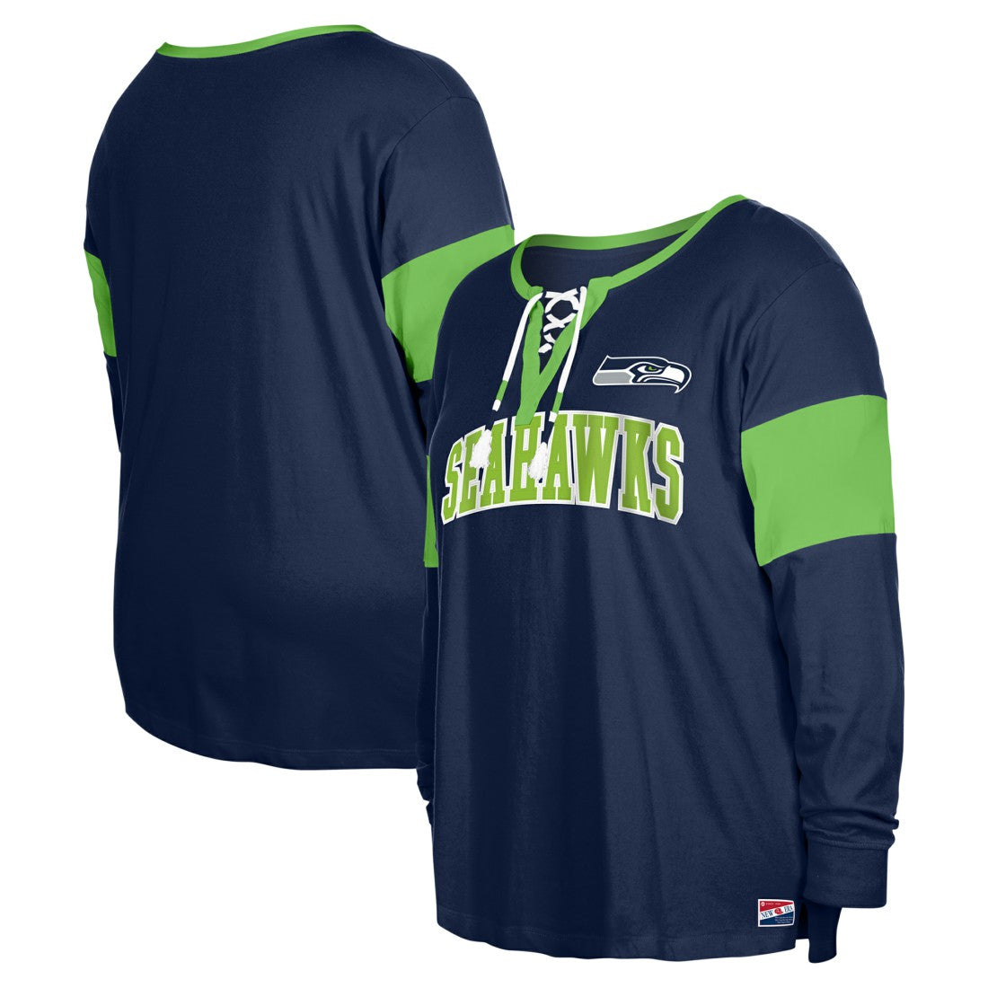 Seattle Seahawks New Era Women's Plus Size Lace-Up Notch Neck Long Sleeve T-Shirt  - College Navy sale