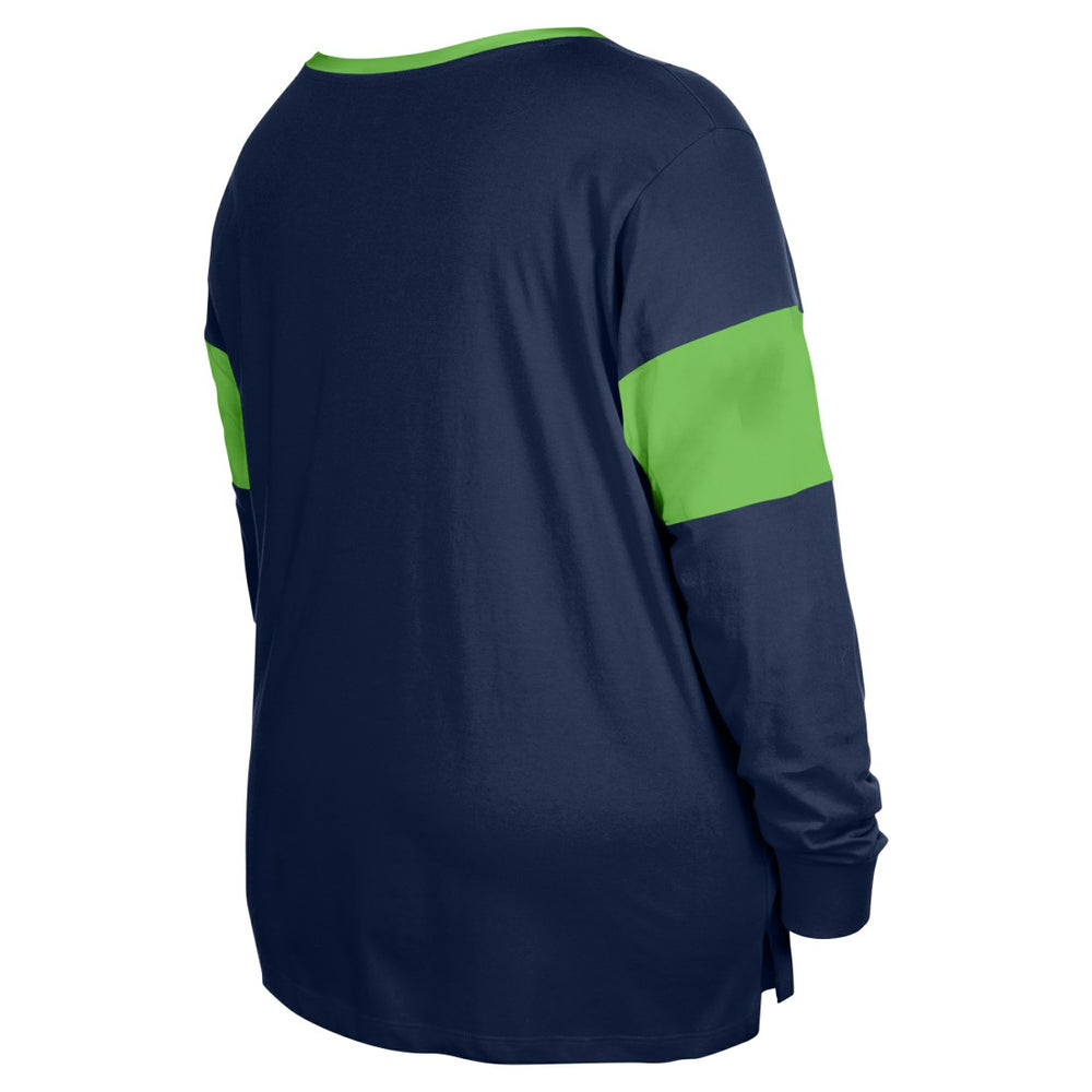 Seattle Seahawks New Era Women's Plus Size Lace-Up Notch Neck Long Sleeve T-Shirt  - College Navy sale