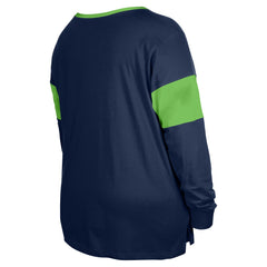 Seattle Seahawks New Era Women's Plus Size Lace-Up Notch Neck Long Sleeve T-Shirt  - College Navy sale