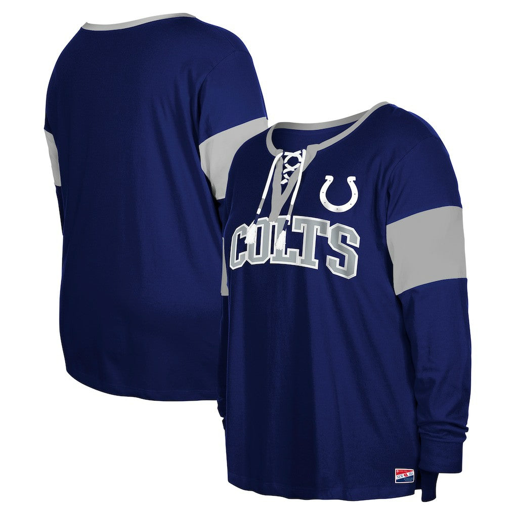 Indianapolis Colts New Era Women's Plus Size Lace-Up Notch Neck Long Sleeve T-Shirt  - Royal sale