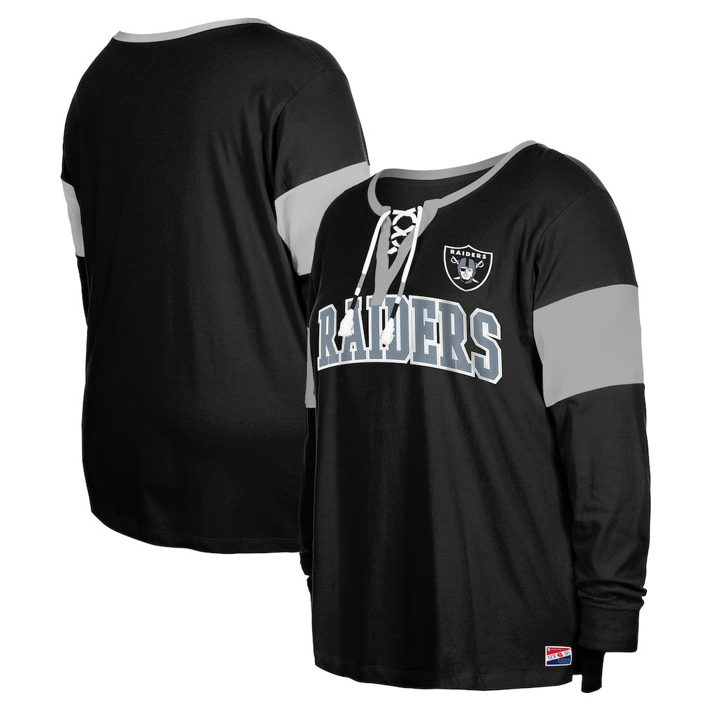 Las Vegas Raiders New Era Women's Plus Size Lace-Up Notch Neck Long Sleeve T-Shirt  - Black cheap