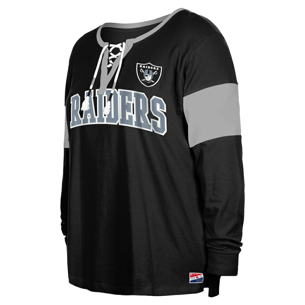 Las Vegas Raiders New Era Women's Plus Size Lace-Up Notch Neck Long Sleeve T-Shirt  - Black cheap