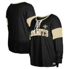 New Orleans Saints New Era Women's Plus Size Lace-Up Notch Neck Long Sleeve T-Shirt  - Black on sale