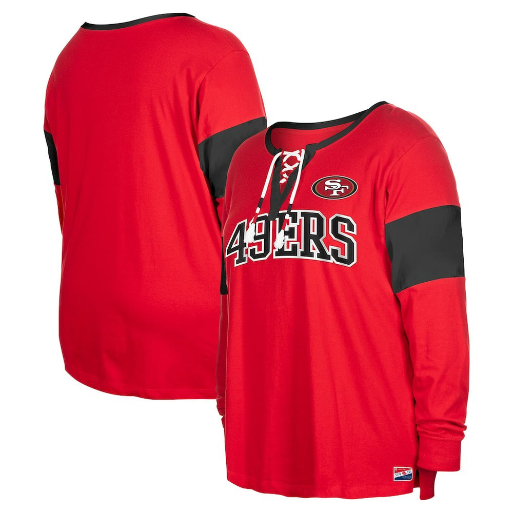 San Francisco 49ers New Era Women's Plus Size Lace-Up Notch Neck Long Sleeve T-Shirt  - Scarlet discount