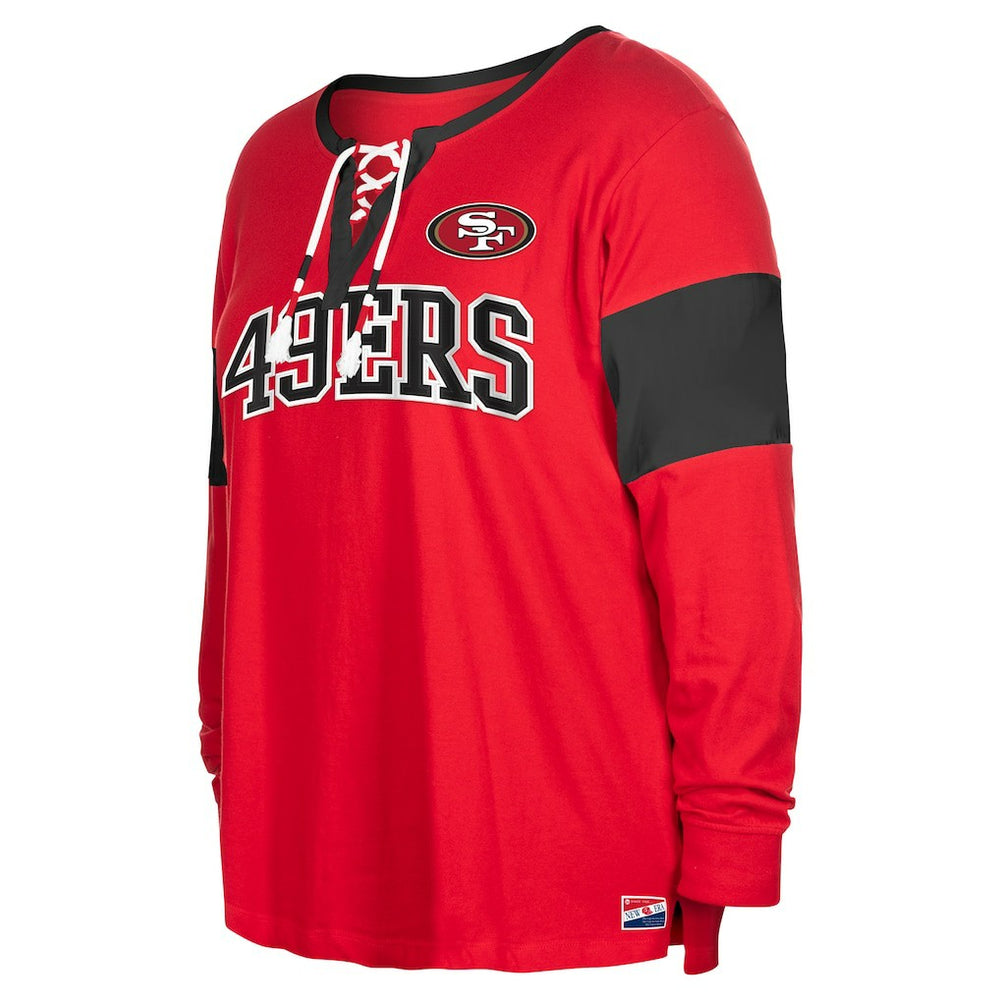 San Francisco 49ers New Era Women's Plus Size Lace-Up Notch Neck Long Sleeve T-Shirt  - Scarlet discount