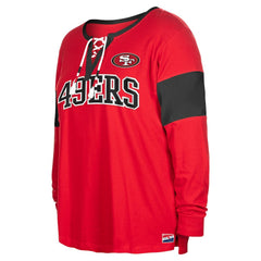 San Francisco 49ers New Era Women's Plus Size Lace-Up Notch Neck Long Sleeve T-Shirt  - Scarlet discount