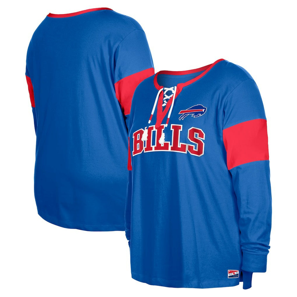 Buffalo Bills New Era Women's Plus Size Lace-Up Notch Neck Long Sleeve T-Shirt  - Royal cheap