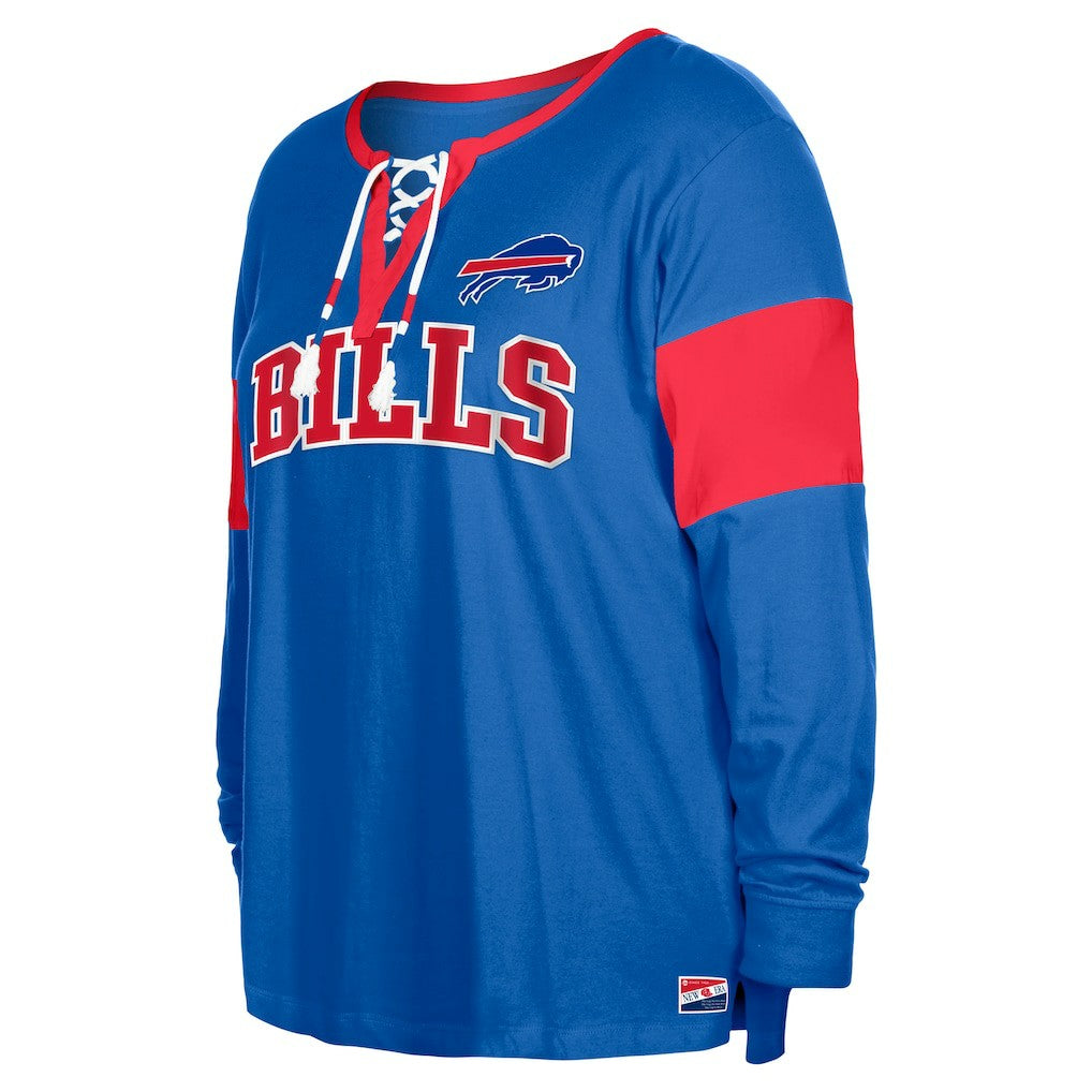 Buffalo Bills New Era Women's Plus Size Lace-Up Notch Neck Long Sleeve T-Shirt  - Royal cheap