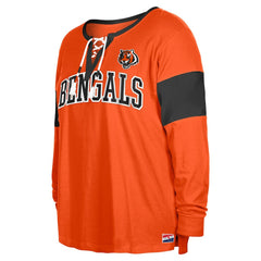 Cincinnati Bengals New Era Women's Plus Size Lace-Up Notch Neck Long Sleeve T-Shirt  - Orange on sale
