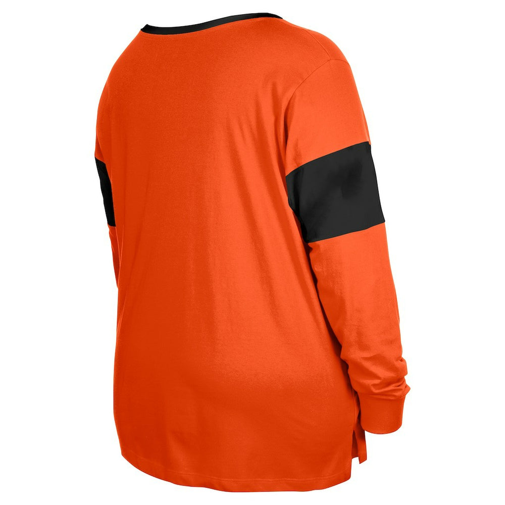 Cincinnati Bengals New Era Women's Plus Size Lace-Up Notch Neck Long Sleeve T-Shirt  - Orange on sale