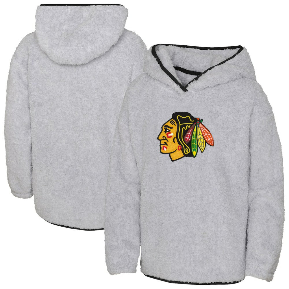 Chicago Blackhawks Girls Youth Ultimate Teddy Fleece Pullover Hoodie - Heather Gray Hoodies