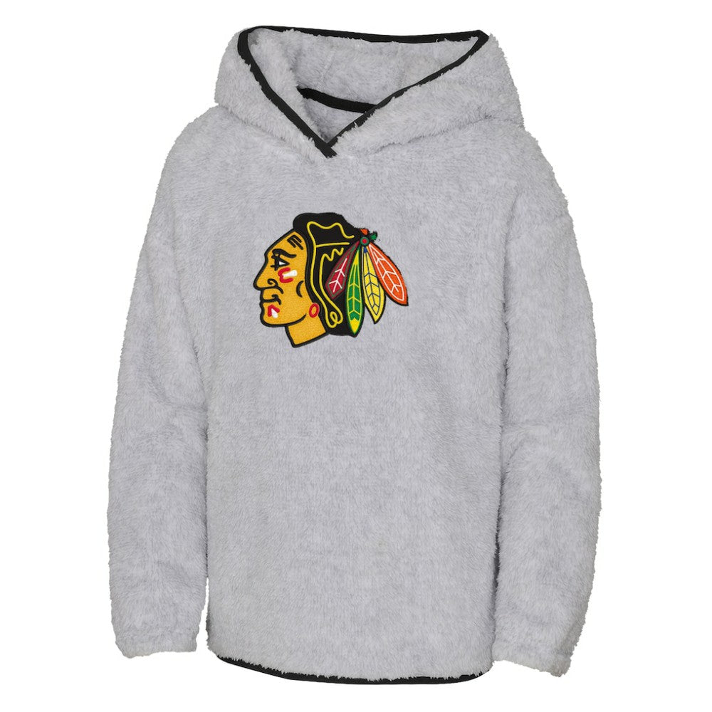 Chicago Blackhawks Girls Youth Ultimate Teddy Fleece Pullover Hoodie - Heather Gray Hoodies