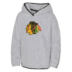 Chicago Blackhawks Girls Youth Ultimate Teddy Fleece Pullover Hoodie - Heather Gray Hoodies
