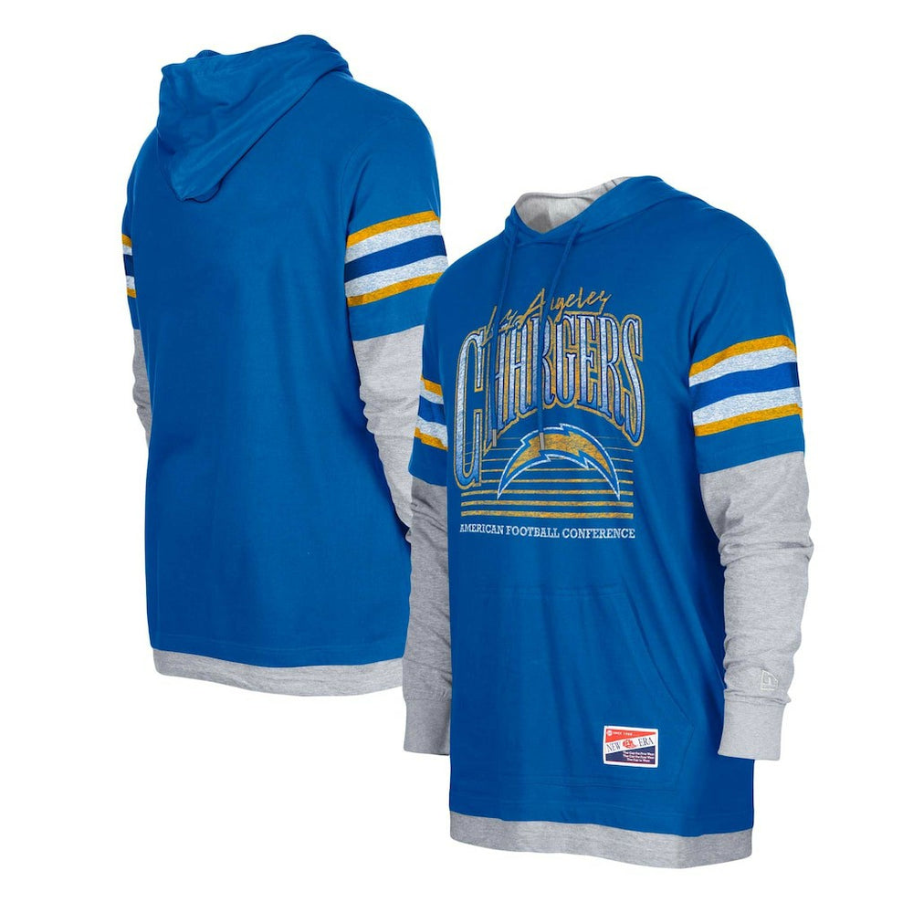 Los Angeles Chargers New Era Twofer Long Sleeve Hooded T-Shirt - Royal on sale