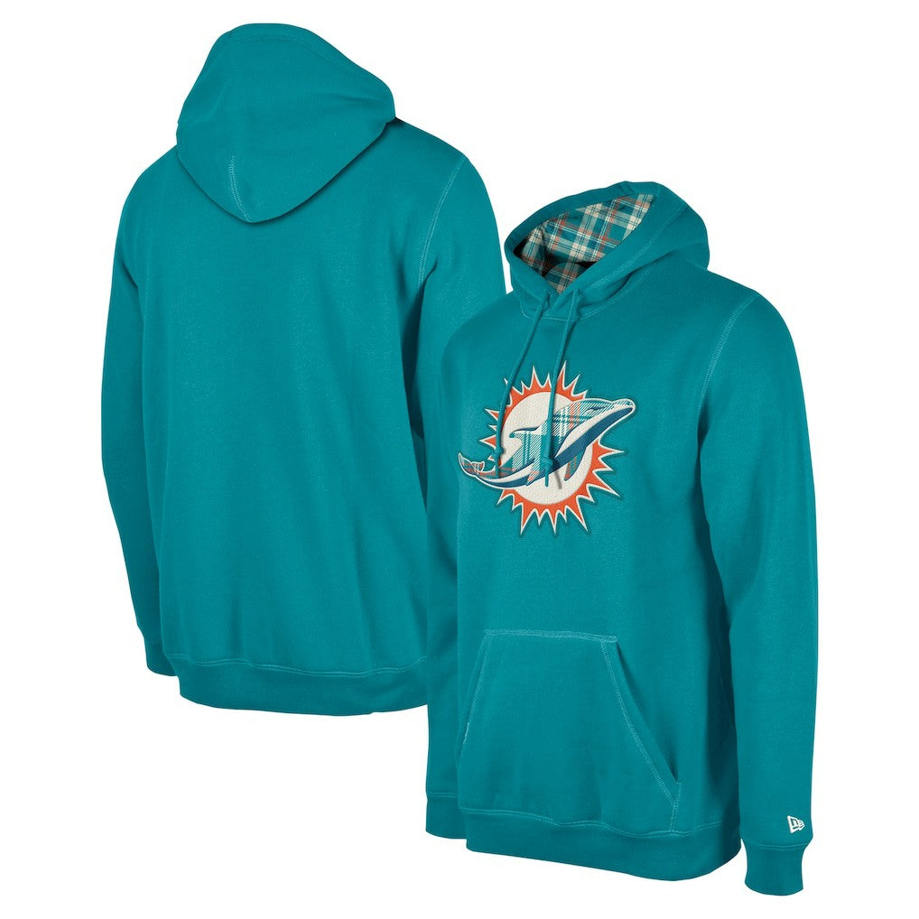 Miami Dolphins New Era 3rd Down Plaid Pullover Hoodie - Teal online