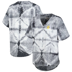 Los Angeles Lakers G-III 4Her by Carl Banks Women's Tournament Raglan Oversized Tie-Dye V-Neck T-Shirt - Black outlet