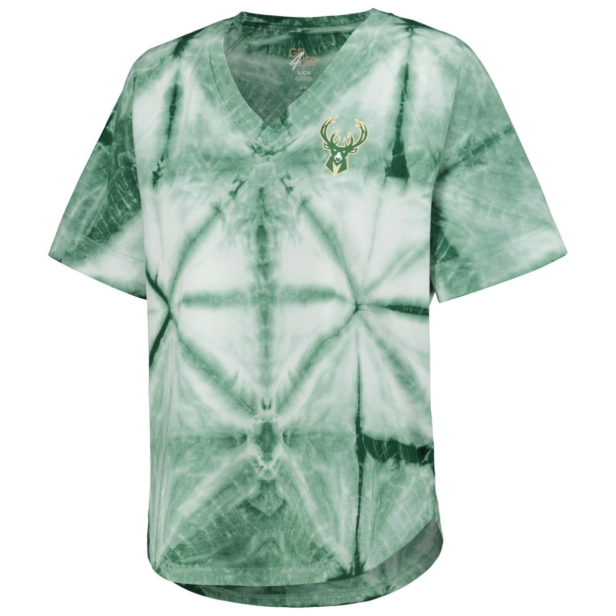 Milwaukee Bucks G-III 4Her by Carl Banks Women's Tournament Raglan Oversized Tie-Dye V-Neck T-Shirt - Hunter Green discount