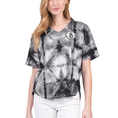 Brooklyn Nets G-III 4Her by Carl Banks Women's Tournament Raglan Oversized Tie-Dye V-Neck T-Shirt - Black shop