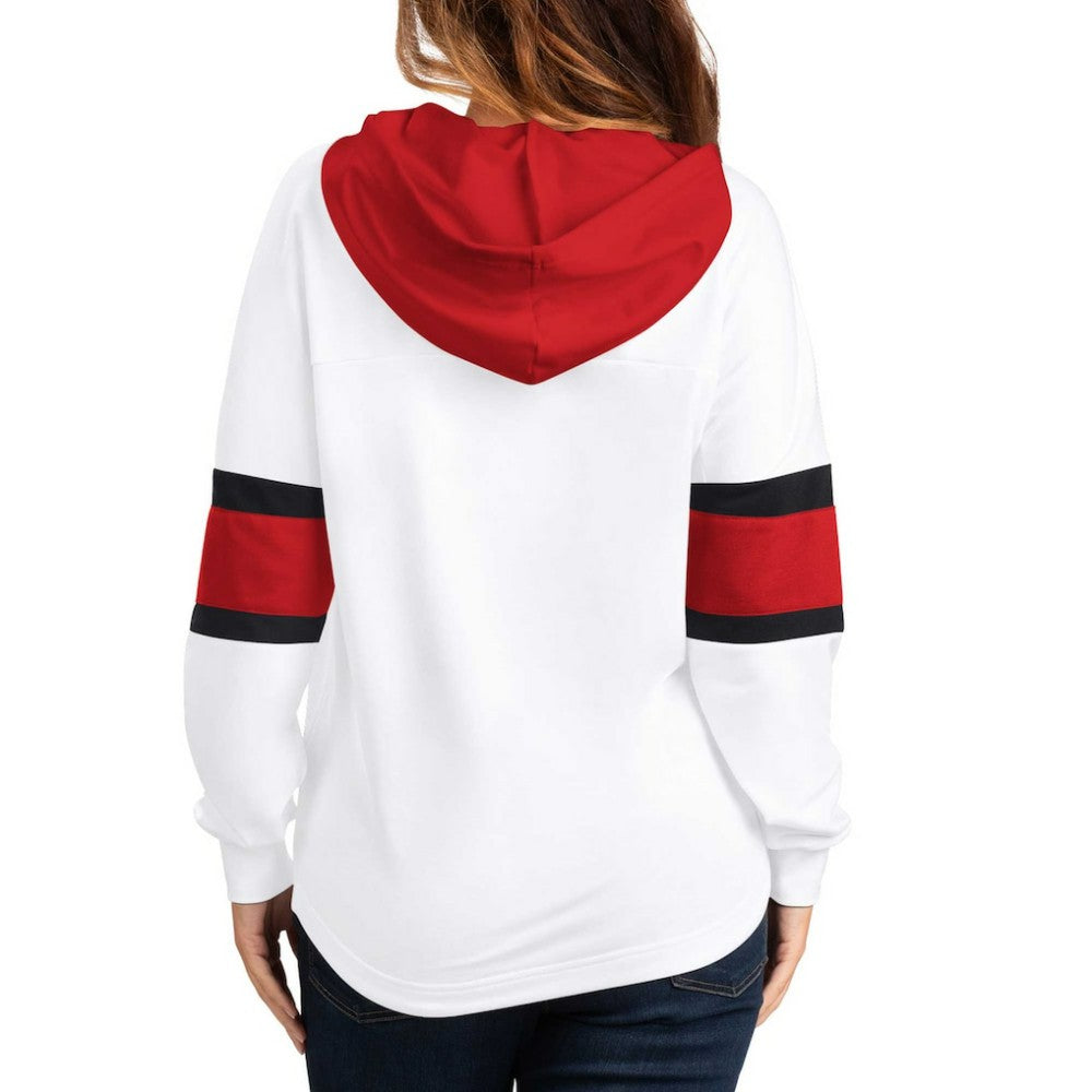 New Jersey Devils G-III 4Her by Carl Banks Women's Goal Zone Long Sleeve Lace-Up Hoodie T-Shirt - White/Red T-shirts