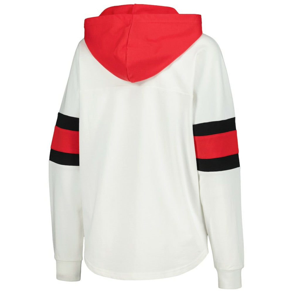 Detroit Red Wings G-III 4Her by Carl Banks Women's Goal Zone Long Sleeve Lace-Up Hoodie T-Shirt - White/Red T-shirts
