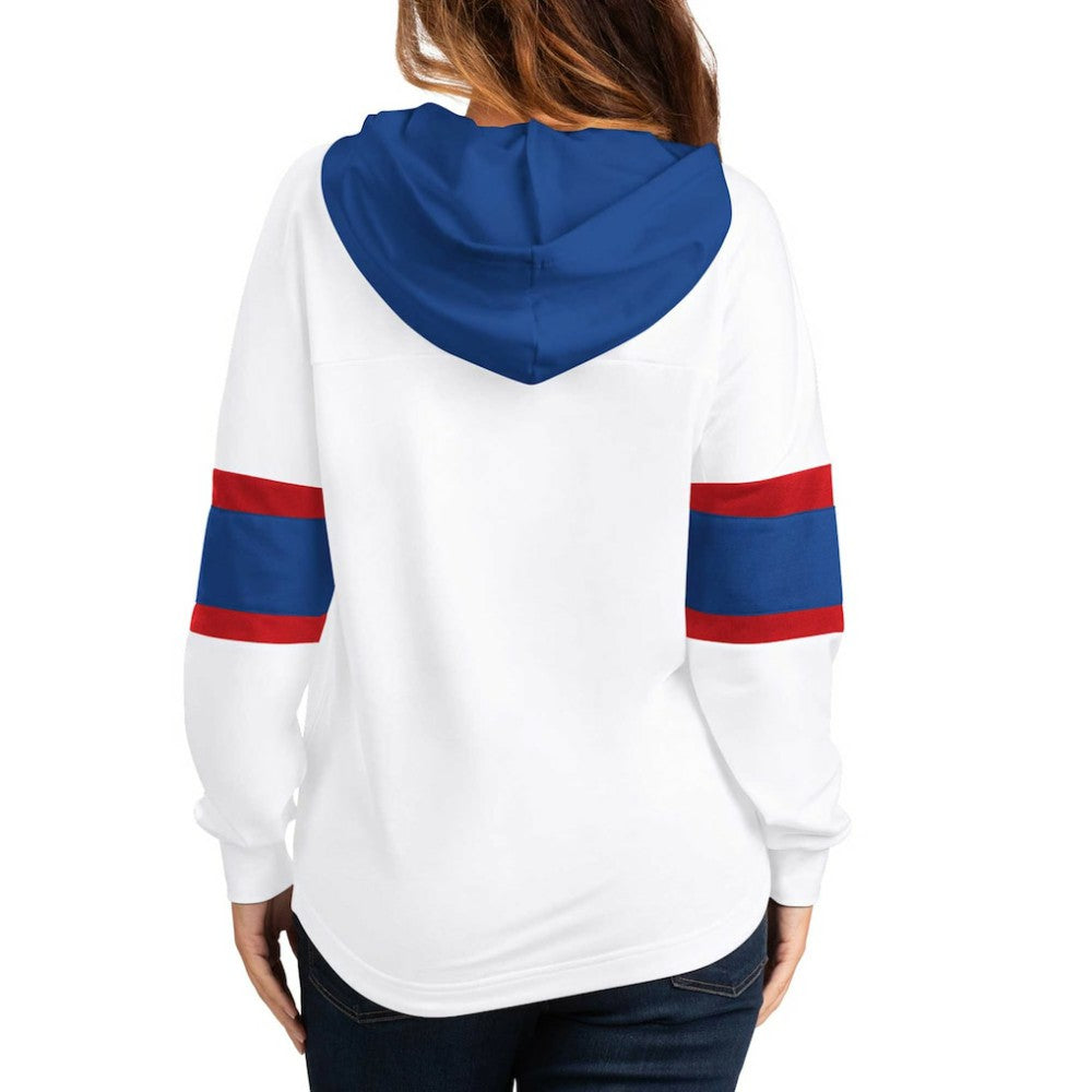 New York Rangers G-III 4Her by Carl Banks Women's Goal Zone Long Sleeve Lace-Up Hoodie T-Shirt - White/Blue T-shirts