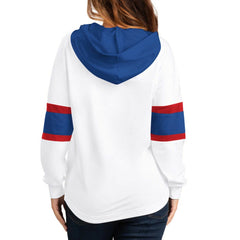 New York Rangers G-III 4Her by Carl Banks Women's Goal Zone Long Sleeve Lace-Up Hoodie T-Shirt - White/Blue T-shirts