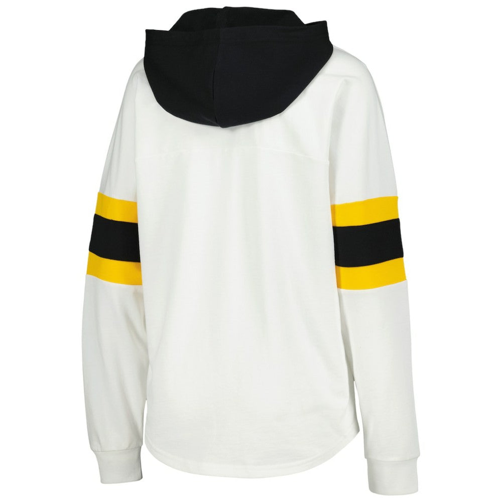 Pittsburgh Penguins G-III 4Her by Carl Banks Women's Goal Zone Long Sleeve Lace-Up Hoodie T-Shirt - White/Black T-shirts