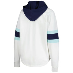 Seattle Kraken G-III 4Her by Carl Banks Women's Goal Zone Long Sleeve Lace-Up Hoodie T-Shirt - White/Deep Sea Blue T-shirts