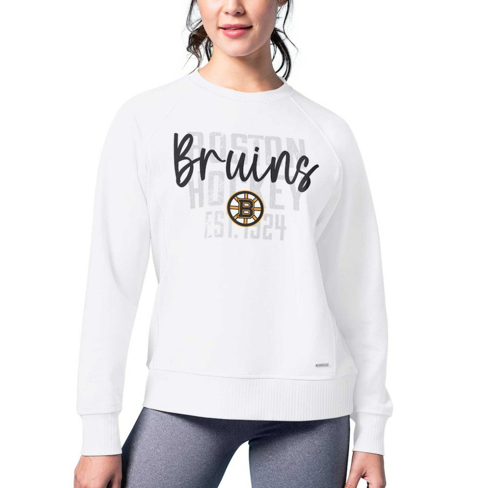 Boston Bruins MSX by Michael Strahan Women's Millie Raglan Pullover Sweatshirt - White Sweatshirts