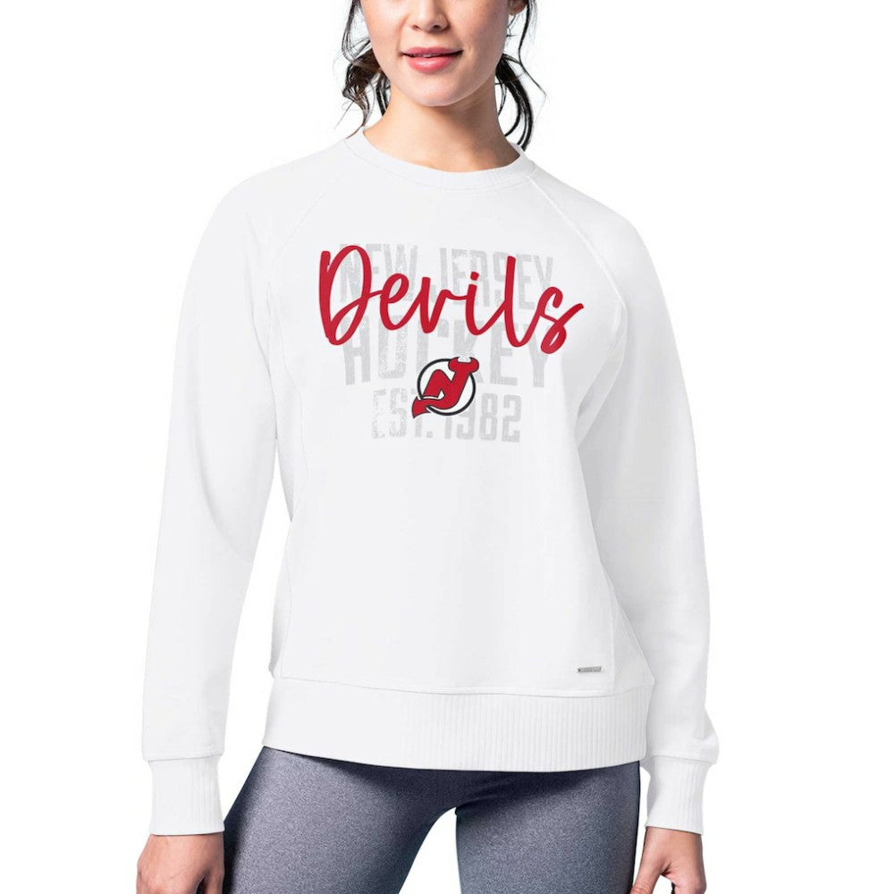 New Jersey Devils MSX by Michael Strahan Women's Millie Raglan Pullover Sweatshirt - White Sweatshirts