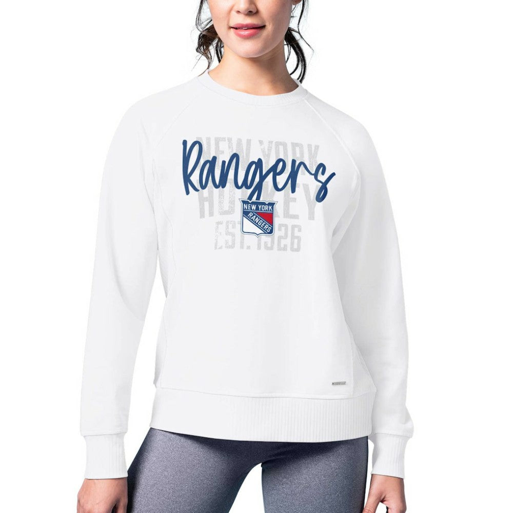 New York Rangers MSX by Michael Strahan Women's Millie Raglan Pullover Sweatshirt - White Sweatshirts