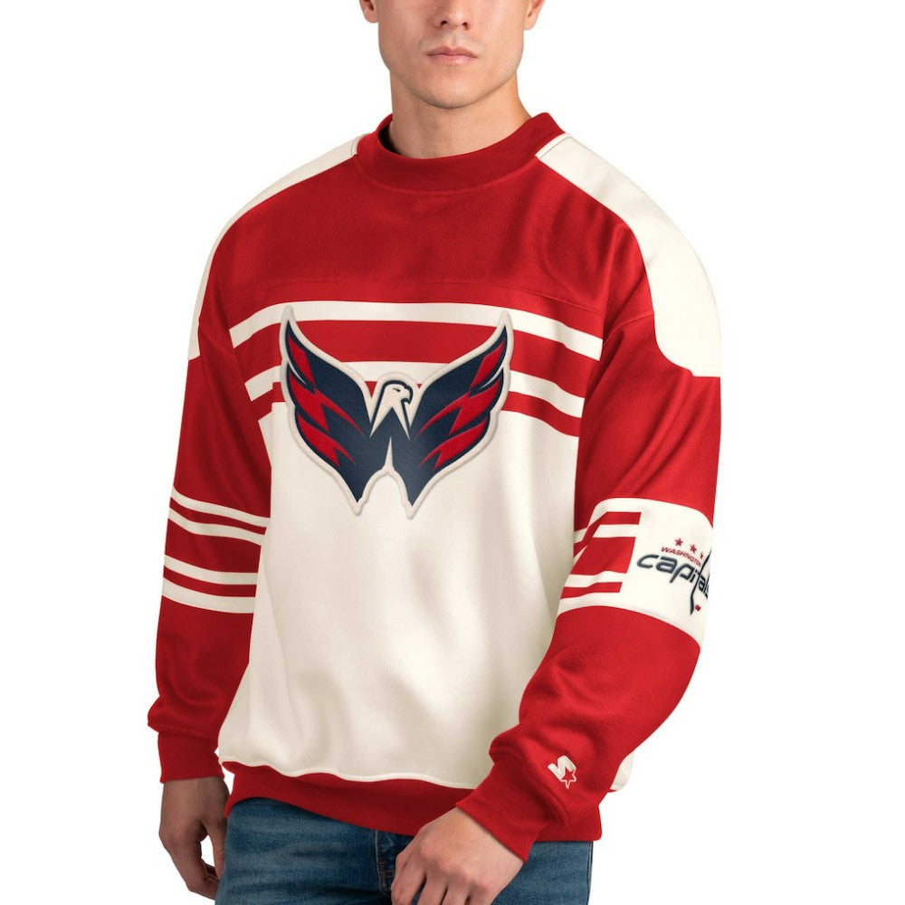 Washington Capitals Starter Defense Fleece Crewneck Pullover Sweatshirt - White Sweatshirts