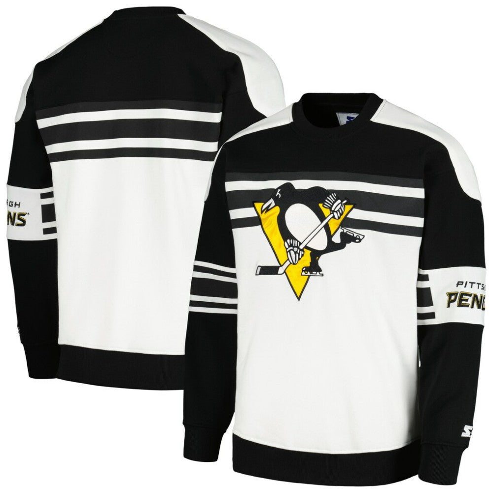 Pittsburgh Penguins Starter Defense Fleece Crewneck Pullover Sweatshirt - White Sweatshirts