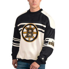 Boston Bruins Starter Defense Fleece Crewneck Pullover Sweatshirt - White Sweatshirts