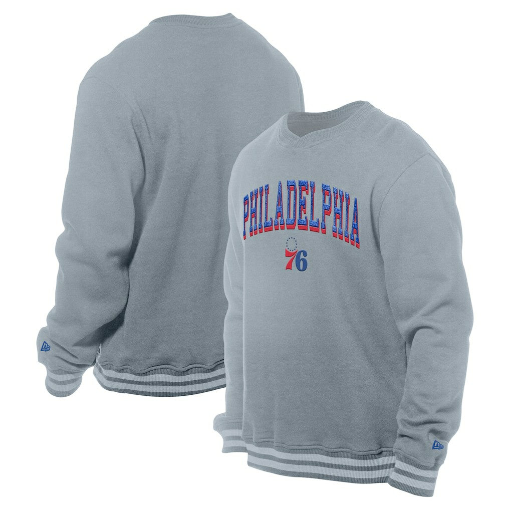 Philadelphia 76ers Chenille Cross Over Pullover Sweatshirt - Gray shop